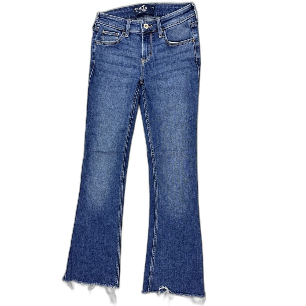 Hollister Size 24 Womens Jeans Low Rise Boot Cut Dark Wash Raw Hem Crop Stretch